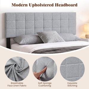 Upholstered Headboard Queen/Full Size Quilted Grid Linen Fabric Bed Frame Mount Panel-Gray view 7