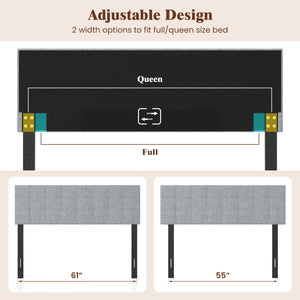 Upholstered Headboard Queen/Full Size Quilted Grid Linen Fabric Bed Frame Mount Panel-Gray view 8