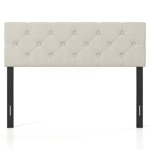 Upholstered Headboard Queen/Full Size Tufted Linen Fabric Bed Frame Mount Panel-Beige view 4