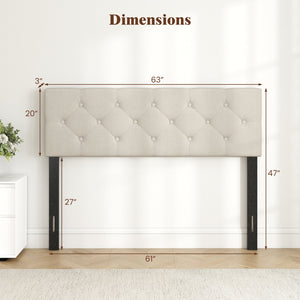 Upholstered Headboard Queen/Full Size Tufted Linen Fabric Bed Frame Mount Panel-Beige view 5