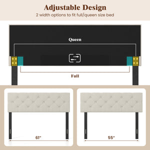 Upholstered Headboard Queen/Full Size Tufted Linen Fabric Bed Frame Mount Panel-Beige view 8