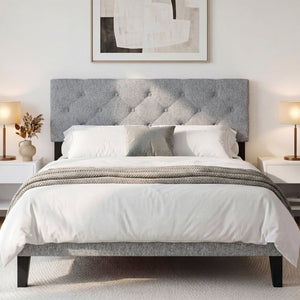 Upholstered Headboard Queen/Full Size Tufted Linen Fabric Bed Frame Mount Panel-Gray view 3