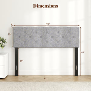Upholstered Headboard Queen/Full Size Tufted Linen Fabric Bed Frame Mount Panel-Gray view 5
