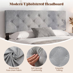 Upholstered Headboard Queen/Full Size Tufted Linen Fabric Bed Frame Mount Panel-Gray view 7