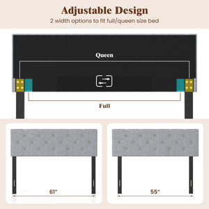 Upholstered Headboard Queen/Full Size Tufted Linen Fabric Bed Frame Mount Panel-Gray view 8