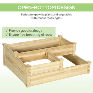 3 Tier Raised Garden Bed, 42.5" x 34.6" x 14.2" Wooden Raised Planter Box Kit for Growing Vegetables, Herbs, Flowers, Natural