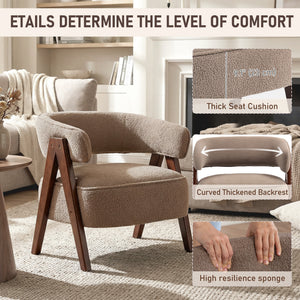 Sherpa Fleece Accent Chair, Upholstered Armchair with Solid Wood Legs and Steel Frame for Living Room – view 3