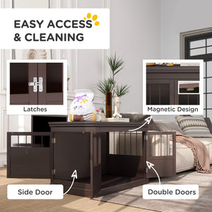 31" Dog Crate Furniture End Table with Three Doors for Small Dogs, Coffee – view 4