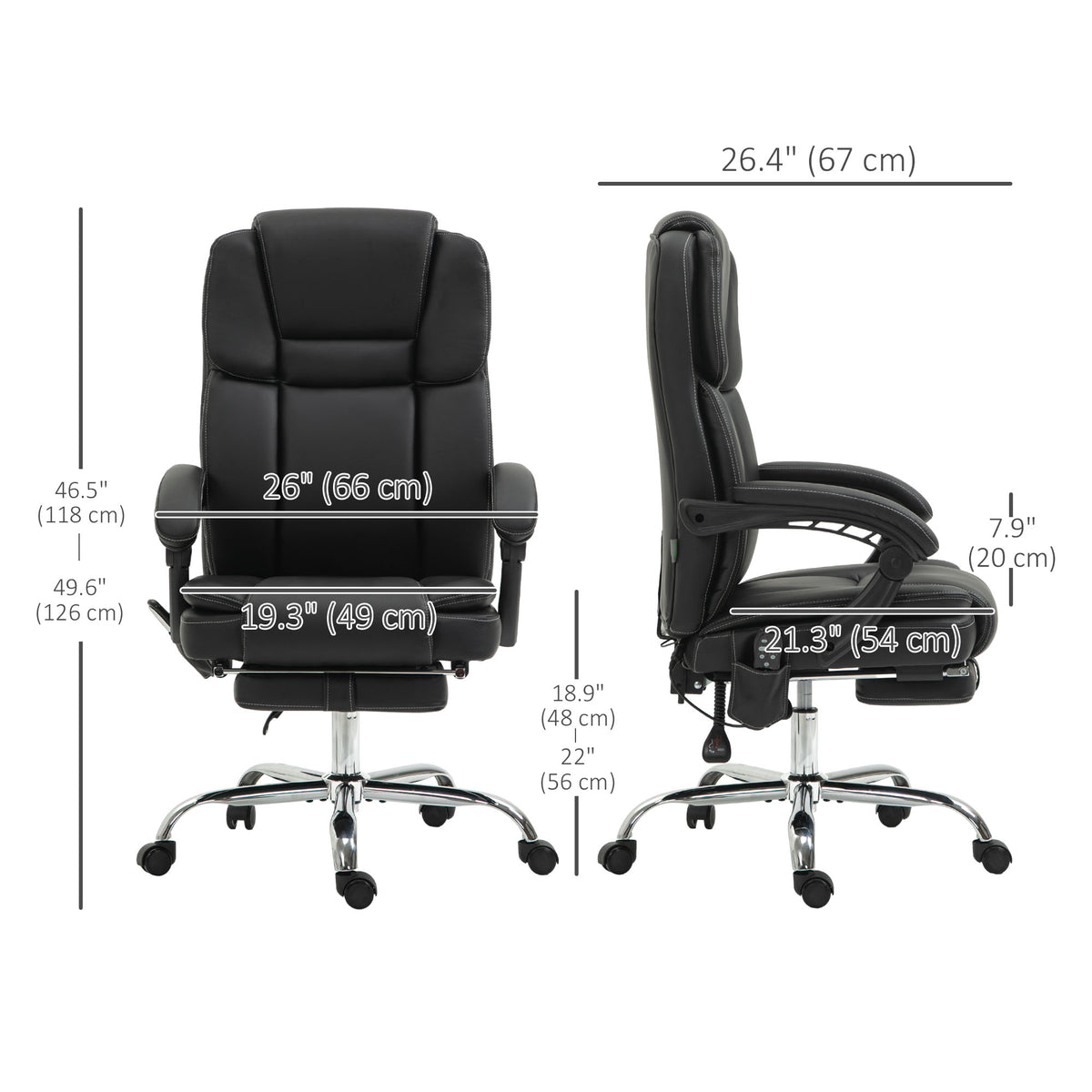 Massage Office Chair, Reclining Executive Office Chair with 6-Point Vibration, Footrest and High Back, Black – view 2
