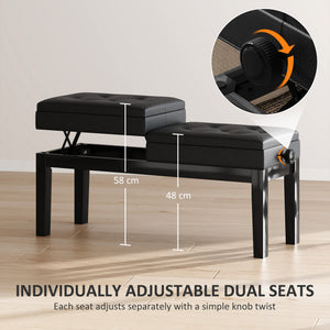 Piano Bench with Storage, Height Adjustable Piano Stool, PU Leather Tufted Keyboard Seat, Black