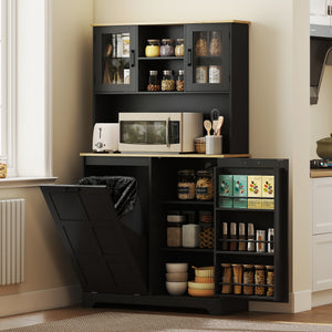 Kitchen Pantry Cabinet with Charging Station, 7 Gallon Trash Can Cabinet – view 7