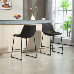 Counter Height Bar Stools Set of 2, Vintage PU Leather Bar Chairs, Kitchen Stool with Footrest, Dark Brown
