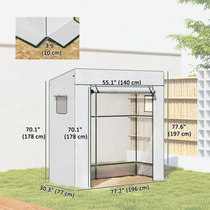 Walk-in Tomato Greenhouse Lean-to Green House with Reinforced PE Cover, Roll-up Door, Mesh Windows, Green – view 9