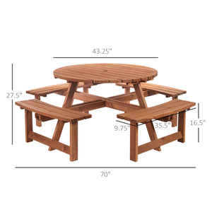 8 Seater Round Wooden Pub Bench & Picnic Table, Patio Dining Set for Outdoor Patio (Umbrella Not Included)