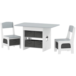 Qaba 3 Piece Kids Table and Chair Set with 6 Removable Drawers, for Classroom, Living Room, Bedroom, Nursery