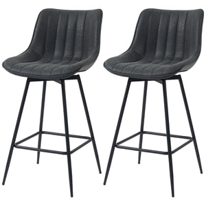 Set of 2 Counter Height Barstools, PU Leather Upholstered Bar Stools with Backrest