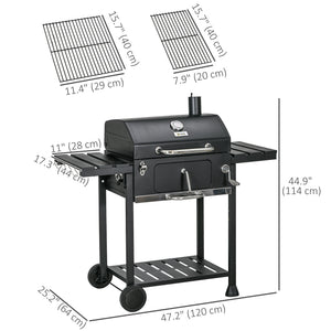 Charcoal BBQ Grill Smoker with Adjustable Charcoal Pan and Galvanised Steel Shell, Barbecue Grill Trolley with Storage