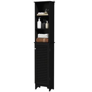 Tall Bathroom Storage Cabinet, Freestanding Linen Tower with 3-Tier Open Adjustable Shelf, White – view 8