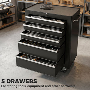 5-Drawer Rolling Tool Cabinet on Wheels, Lockable Tool Chest, Tool Organizer for Garage – view 3