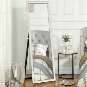 Floor Standing Mirror, Full Body Mirror, Free Standing, Leaning or Wall Mirror with Frame for Bedroom, White