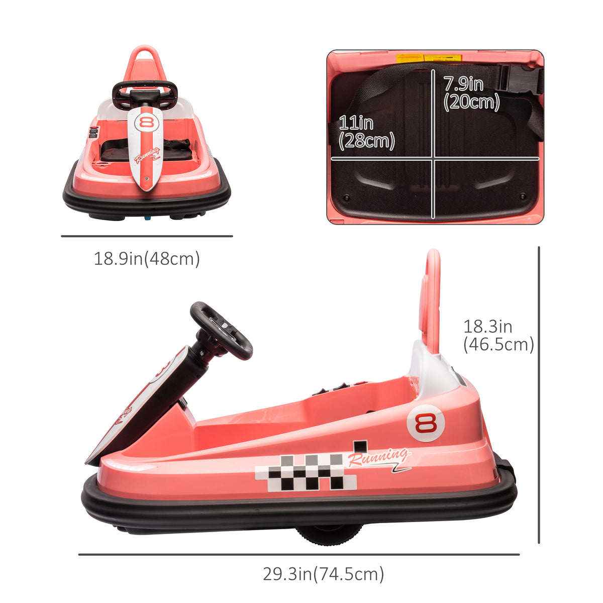 Aosom Kids Bumper Car, 6V 360° Rotation Electric Ride on Car, Twin Motors Battery Powered Toy with Music, Horn and Lights, Safety Belt, for Boys and Girls Aged 18-48 Months -