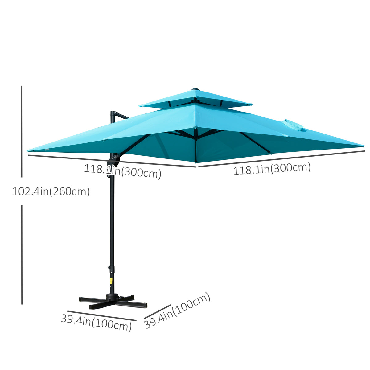 10' x 10' Cantilever Patio Umbrella, Double Top Square Offset Umbrella with 360° Rotation – view 2