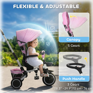 Aosom Tricycle for Toddler 6-in-1 Kids Trike, Foldable Converts Stroller to Baby Push Bike, Adjustable Backrest with Detachable Guardrail & Handle, Brake for 1-4 Years Old