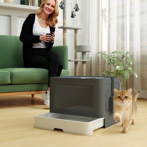 Cat Litter Box, Front Enter & Top Exit Cat Litter Tray with Scoop, Pull-out Tray, Easy to Clean, Green – view 14