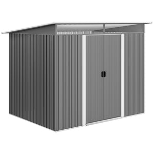 8.5' x 6' Small Gardening Shed Lockable Steel Utility Storage Outdoor Backyard Garden for Gardeners, Grey
