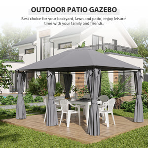 13'x 10' Soft-top Steel Patio Gazebo Canopy Party Tent with 6 Removable Curtains and Drainage Holes, Khaki – view 19