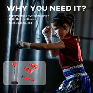 Soozier Boxing Bag with Stand, Freestanding Punching Bag with 49.6"-56.7" Adjustable Height, Fillable Base, Air Pump and Gloves