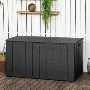 81 Gallon Garden Storage Box, Waterproof Double Wall Storage Container with Wheels and Handles, Black