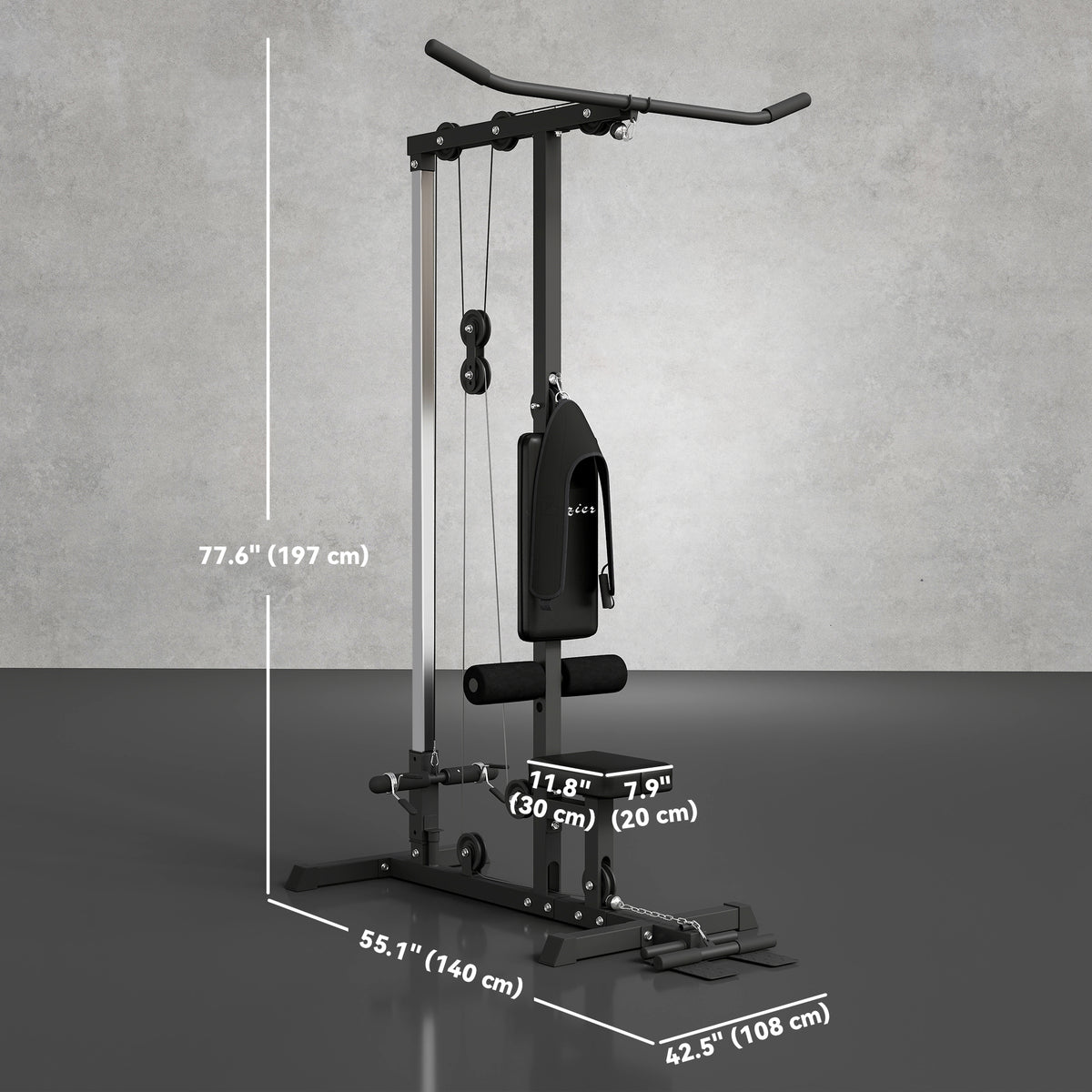 Soozier Lat Pull Down Machine, High / Low Pulley Machine with Adjustable Seat and Flip-Up Footplate