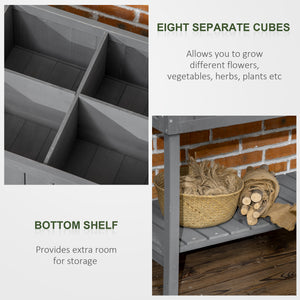 43.25" x 18" x 30" Raised Garden Bed, Wooden Plant Stand with 8 Grid Box, Storage Shelf for Outdoor, Natural Wood Colour
