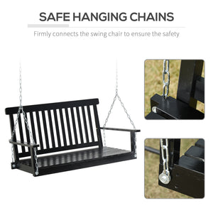 2-Seater Patio Swing Chair, Fir Wooden Porch Swing with Slatted Design, Hanging Chains for Outdoor, Garden, Black