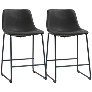 Counter Height Bar Stools Set of 2, Vintage PU Leather Bar Chairs, Kitchen Stool with Footrest, Dark Brown