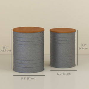 Round Side Table Set of 2, Nesting Coffee Tables w/ Wooden Lid – view 9