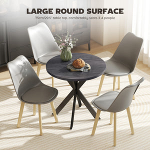 29" Dining Table, Contemporary Round Kitchen Table with Steel Legs, Black
