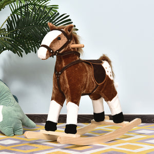 Qaba Rocking Horse Plush Pony Children Kid Ride on Toy w/ Realistic Sound (Light Pink)