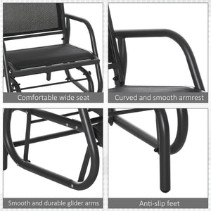 Patio Glider Set of 2 Outdoor Glider Chair with Breathable Mesh Seat & Backrest, Armrests and Metal Frame, Black