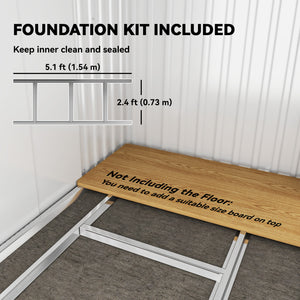 6.5x4FT Galvanised Metal Shed with Foundation Kit, Lockable Garden Tool Storage House with Sliding Doors – view 11
