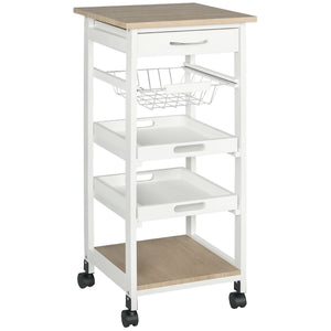 Rolling Kitchen Island Cart, Mobile Utility Storage Cart with Drawer, Wire Storage Basket, Removable Tray – view 8