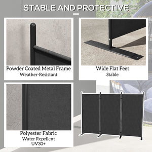 3 Panel Folding Outdoor Privacy Screen, 5.8FT Tall Room Divider with UV30+ Protection, Freestanding Privacy Panel Partition with Stable Base for Indoor Outdoor, Dark Grey