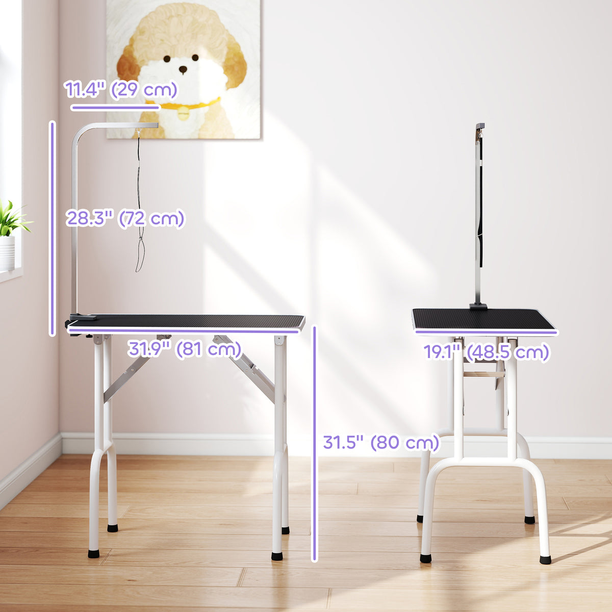 Foldable Pet Grooming Table for Dogs Cats with Adjustable Arm, Non-slip Surface, Black – view 2
