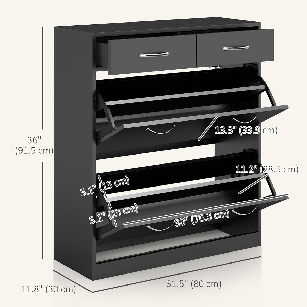 Narrow Shoe Storage with 2 Flip Drawers and Adjustable Shelves Shoe Cabinet Organizer for 12 Pairs of – view 2