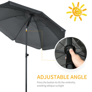 6ft Beach Umbrella, Outdoor Sun Shade Parasol with Push Button Tilt, Ruffled UV50+ Vented Canopy, Dark Grey