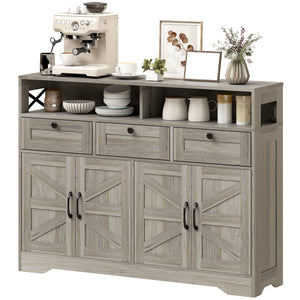 Sideboard, Buffet Cabinet with 4 Barn Doors and 3 Drawers, Coffee Bar Cabinet with Adjustable Shelves, Black – view 15