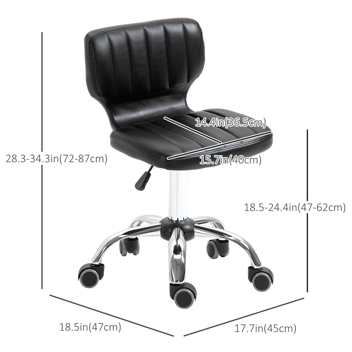 Height Adjustable Salon Stool, PU Leather Rolling Stool with Back, Wheels for Beauty, Spa, Tattoo, Home Office, Black