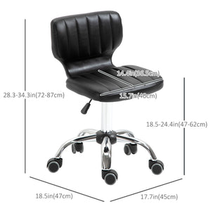 Height Adjustable Salon Stool, PU Leather Rolling Stool with Back, Wheels for Beauty, Spa, Tattoo, Home Office, Black