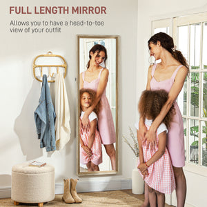 Floor Standing Mirror, Full Length Mirror, Free Standing, Leaning or Wall Mirror with Frame for Bedroom, Dark Wood Grain